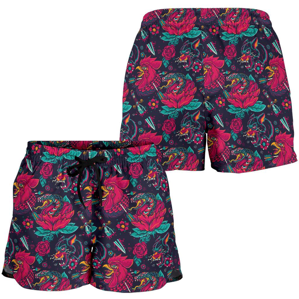 Old School Tattoo Print Women Shorts-JTAMIGO.COM