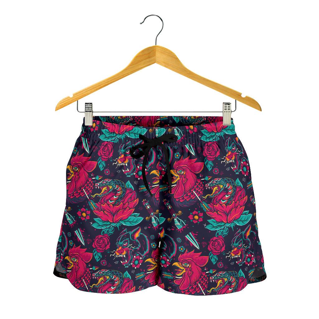Old School Tattoo Print Women Shorts-JTAMIGO.COM