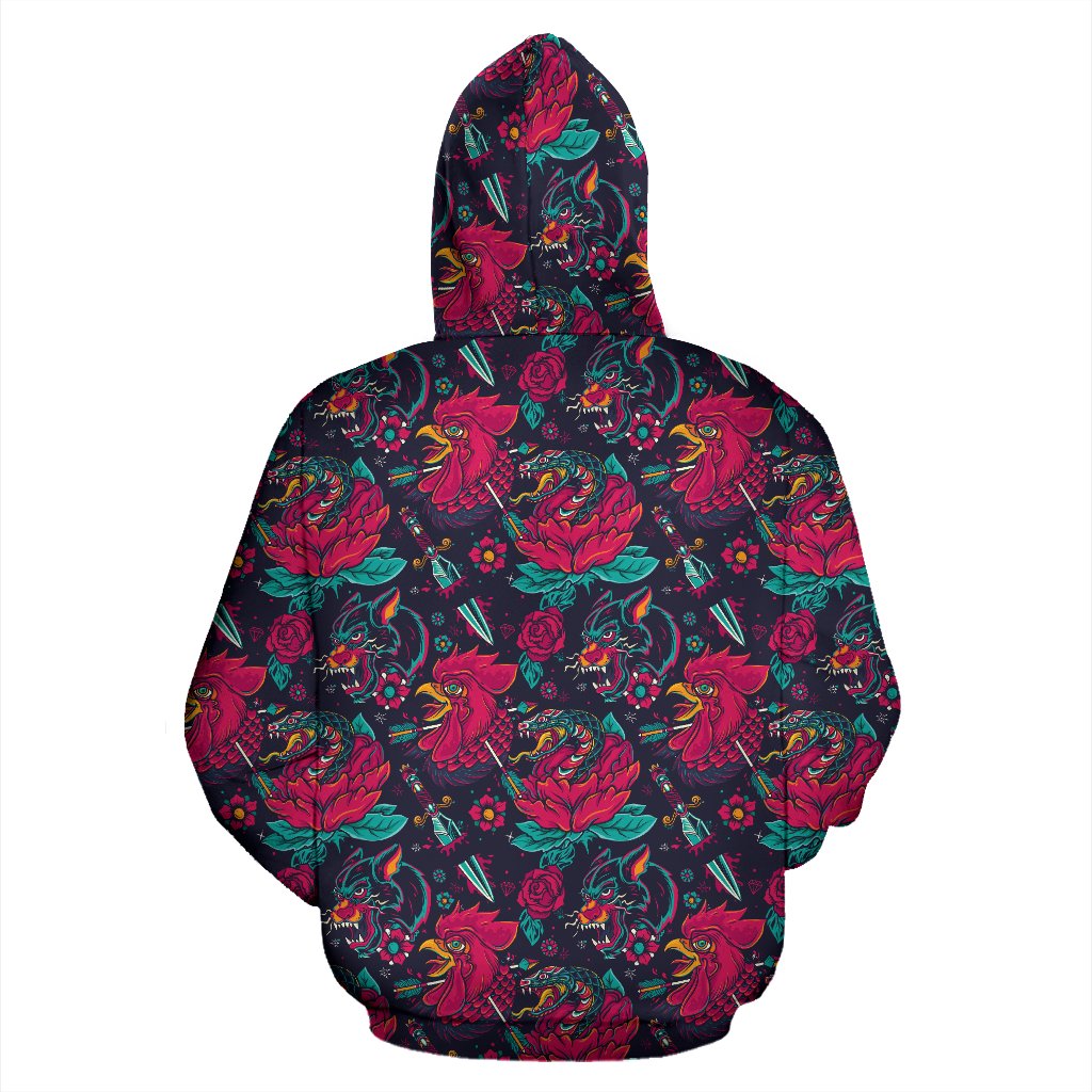Old School Tattoo Print Zip Up Hoodie