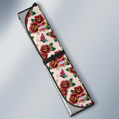 Old School Tattoo Rose Pattern Car Sun Shade For Windshield