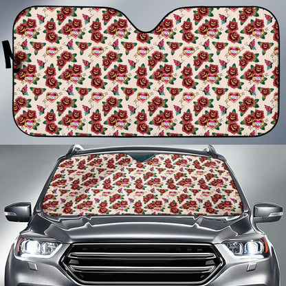 Old School Tattoo Rose Pattern Car Sun Shade For Windshield