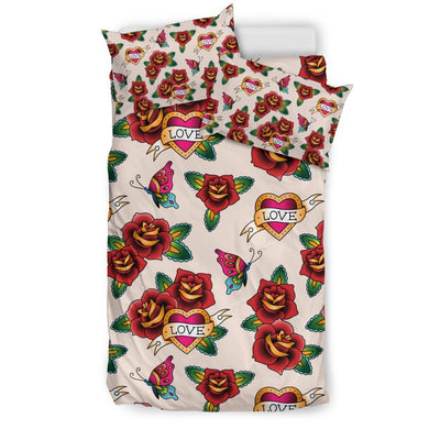 Old School Tattoo Rose Pattern Duvet Cover Bedding Set