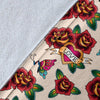 Old School Tattoo Rose Pattern Fleece Blanket