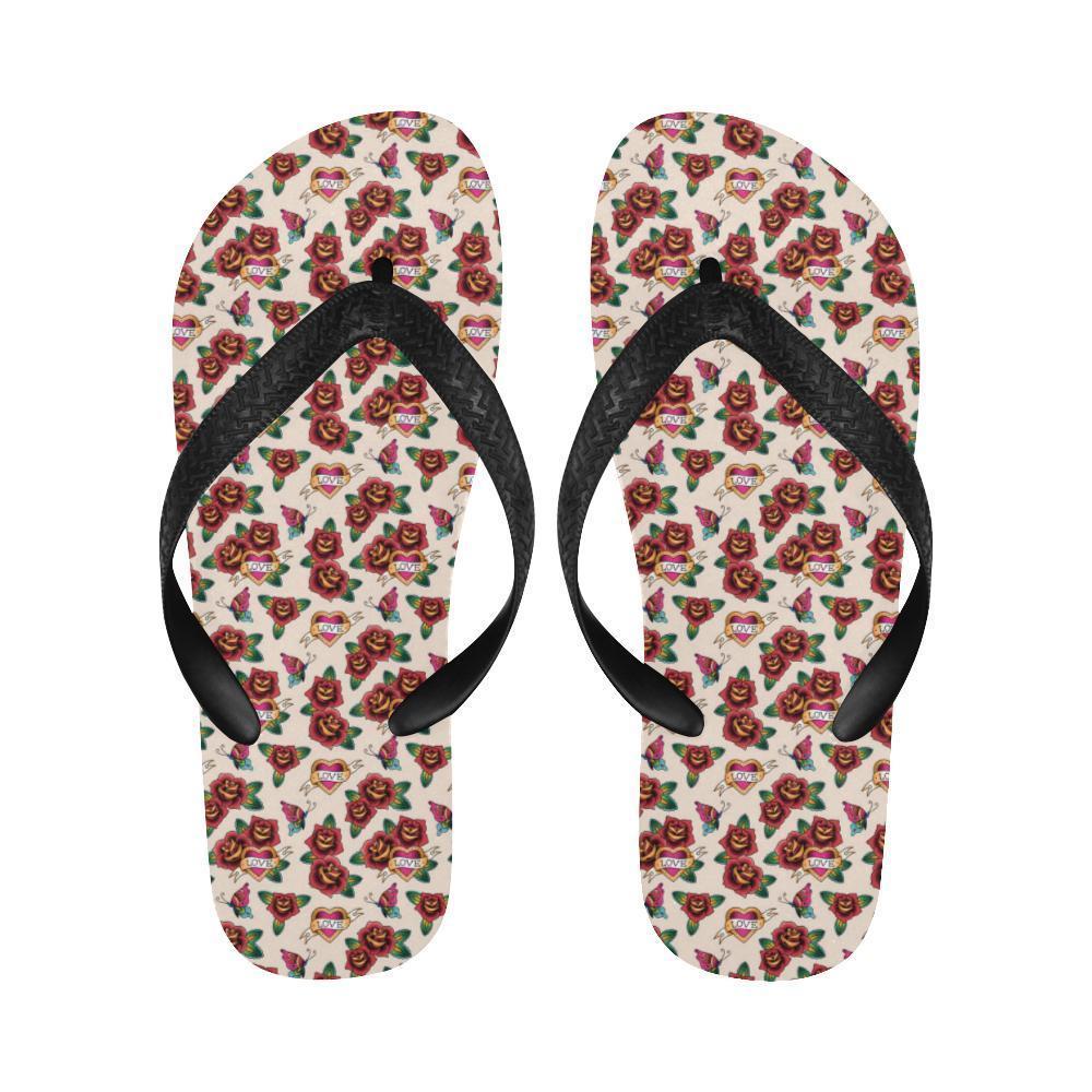 Old School Tattoo Rose Pattern Flip Flops-JTAMIGO.COM