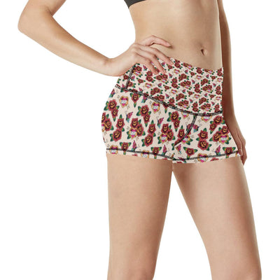 Old School Tattoo Rose Pattern High Waisted Spandex Shorts-JTAMIGO.COM