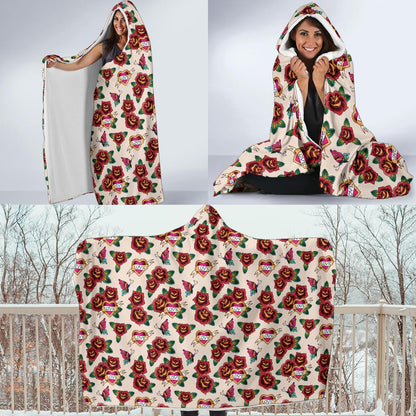 Old School Tattoo Rose Pattern Hooded Blanket-JTAMIGO.COM