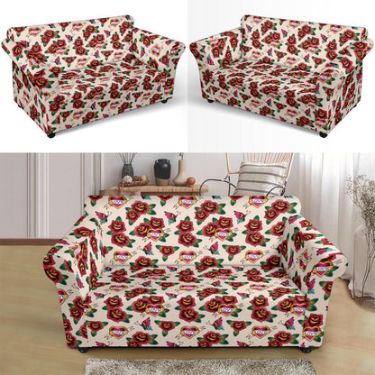 Old School Tattoo Rose Pattern Loveseat Slipcover-JTAMIGO.COM