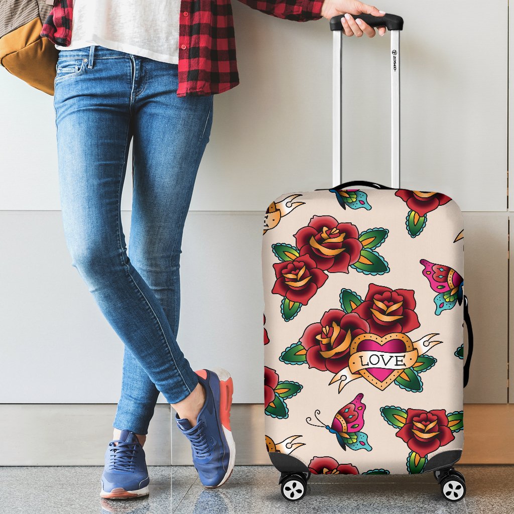 Old School Tattoo Rose Pattern Luggage Cover Protector