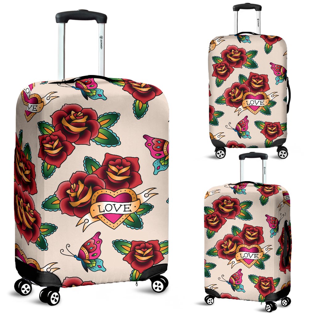 Old School Tattoo Rose Pattern Luggage Cover Protector