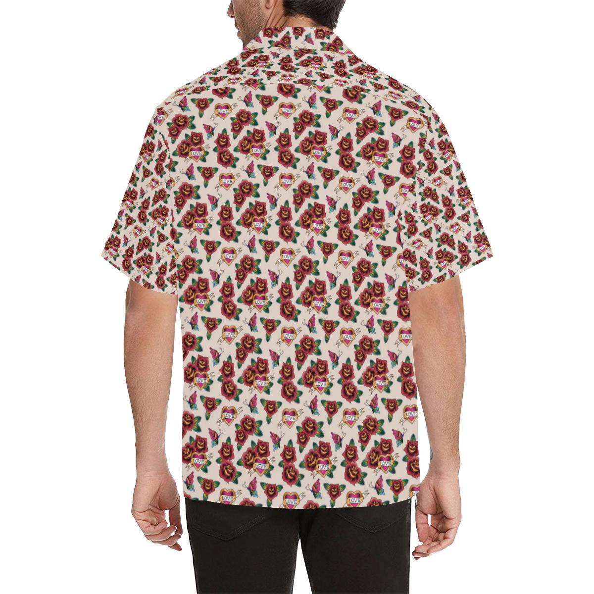 Old School Tattoo Rose Pattern Men Aloha Hawaiian Shirt