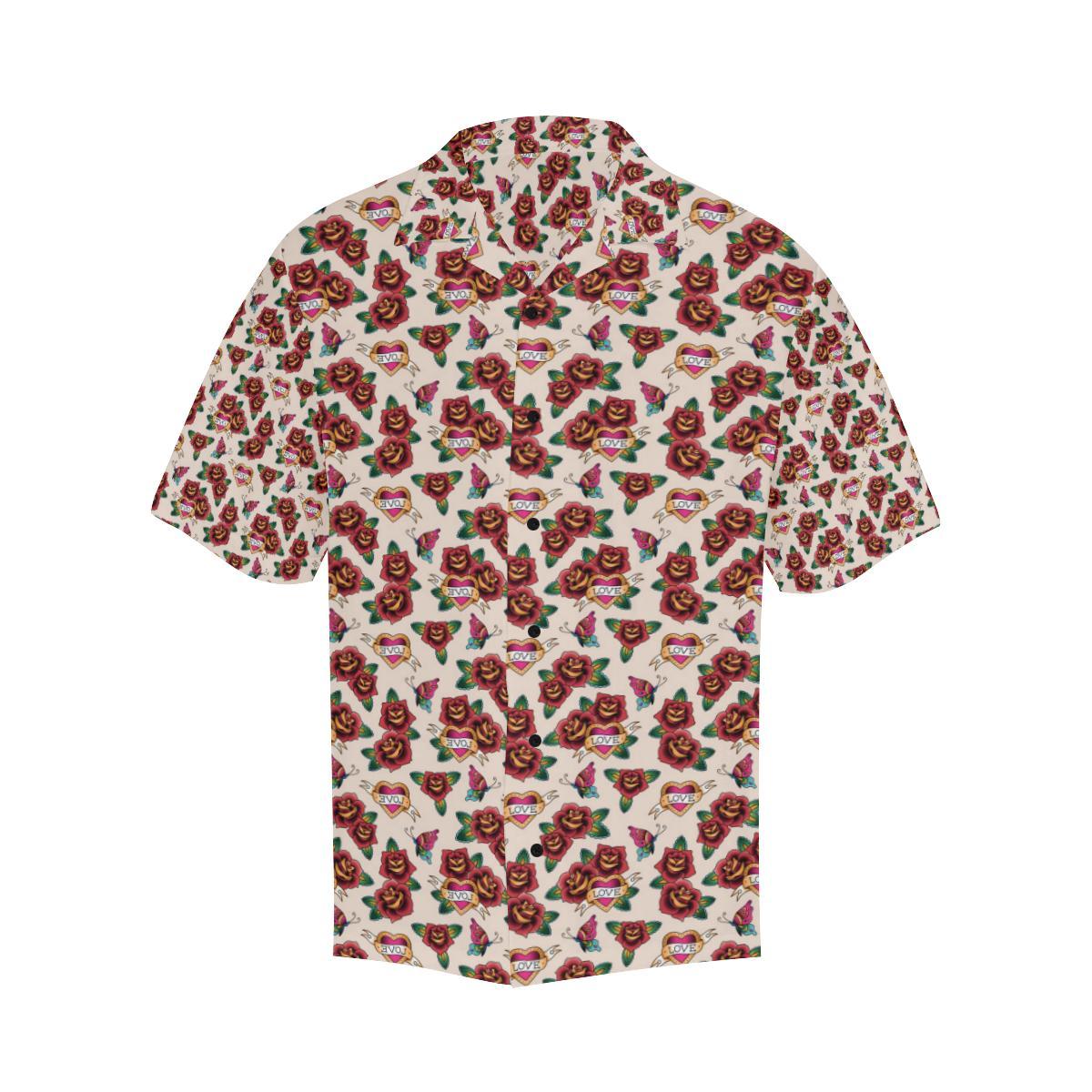 Old School Tattoo Rose Pattern Men Aloha Hawaiian Shirt