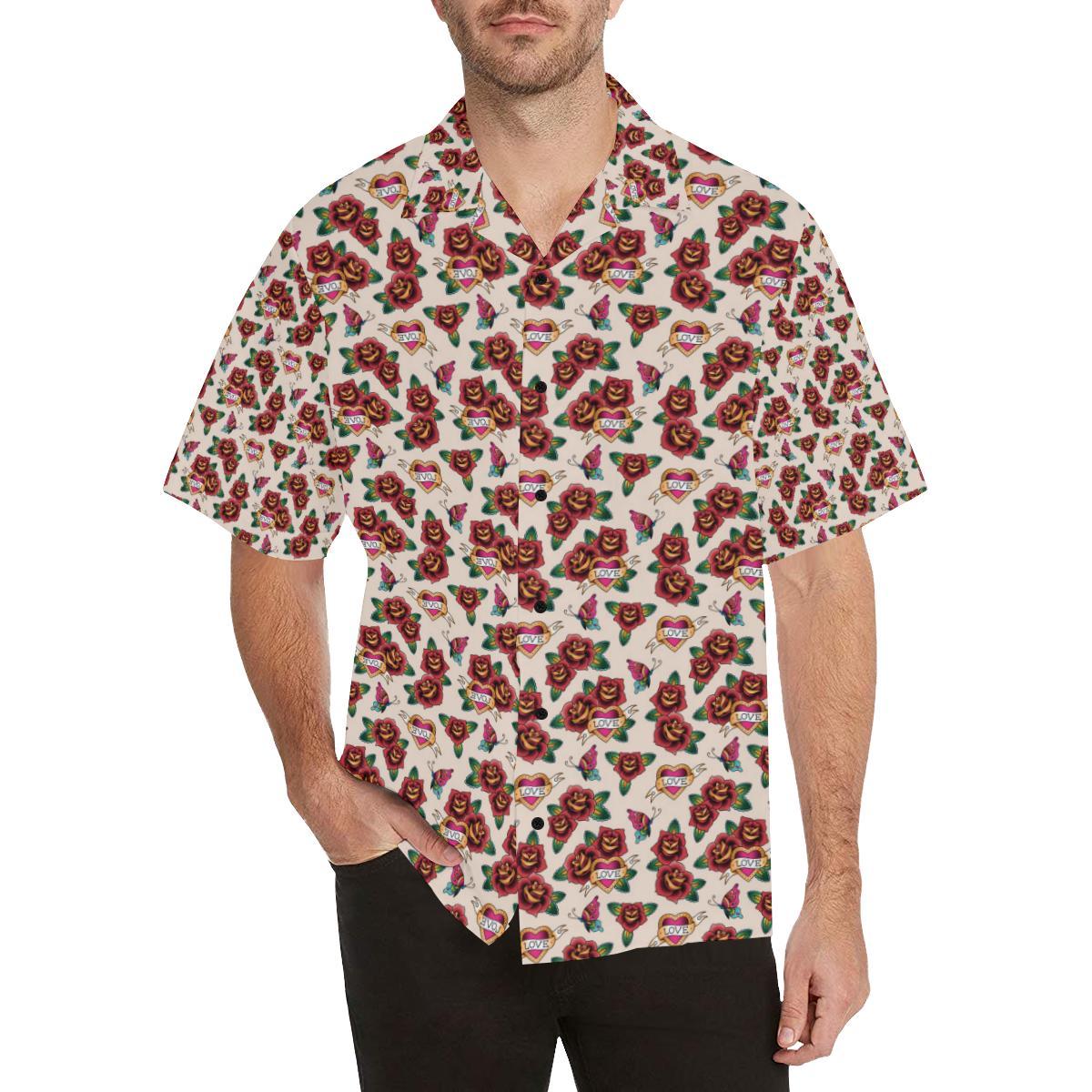 Old School Tattoo Rose Pattern Men Aloha Hawaiian Shirt