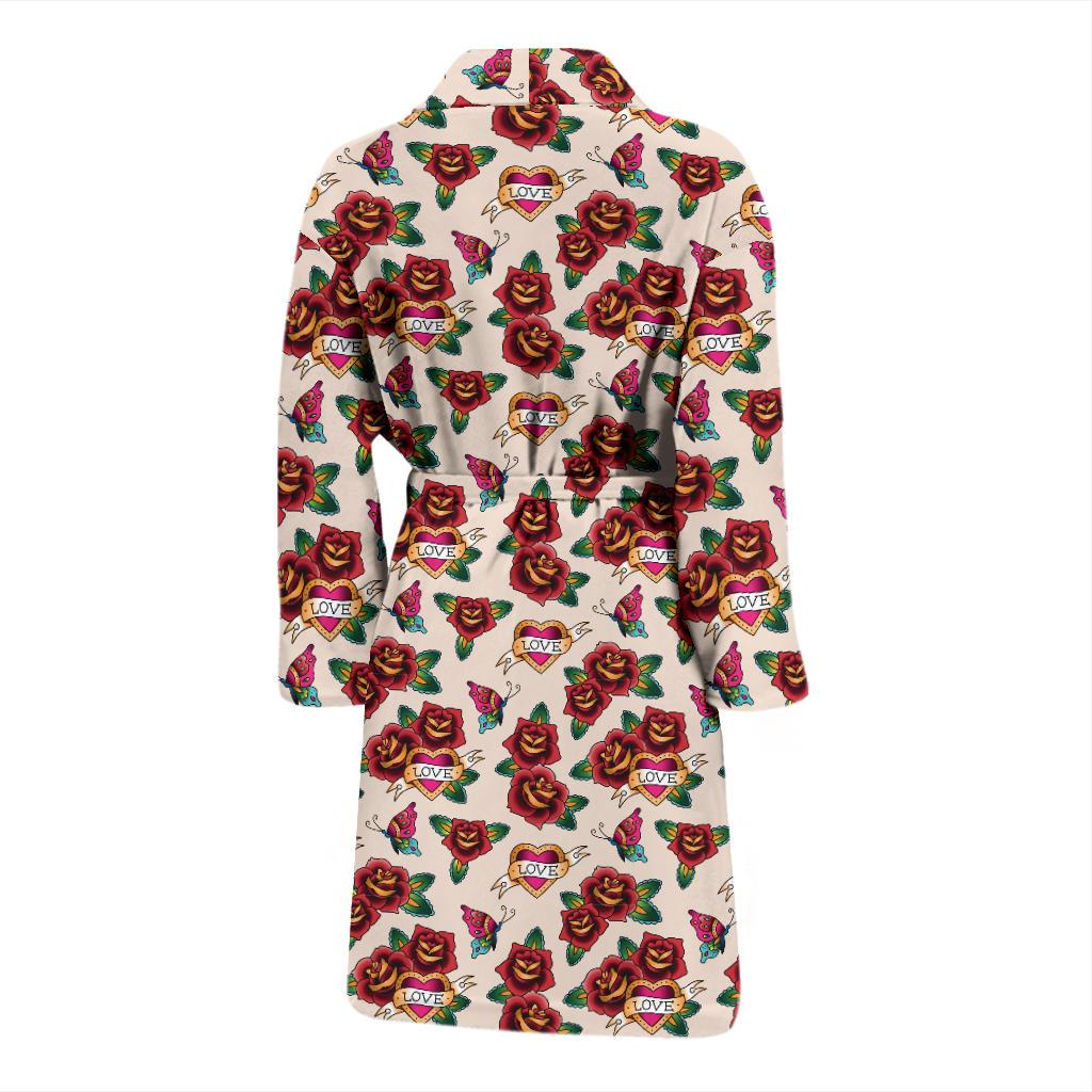 Old School Tattoo Rose Pattern Men Bath Robe-JTAMIGO.COM