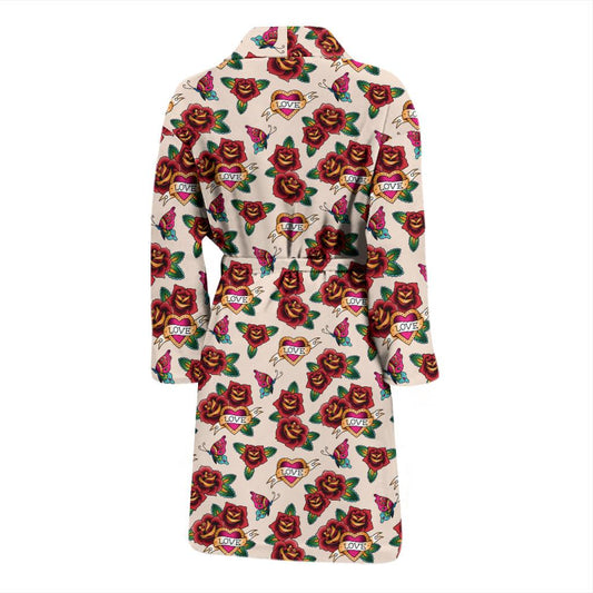 Old School Tattoo Rose Pattern Men Bath Robe-JTAMIGO.COM