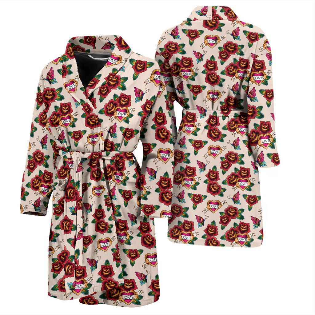 Old School Tattoo Rose Pattern Men Bath Robe-JTAMIGO.COM