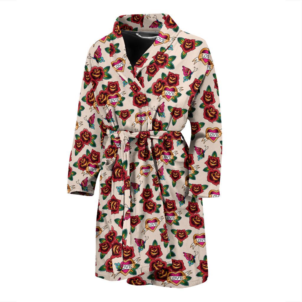Old School Tattoo Rose Pattern Men Bath Robe-JTAMIGO.COM