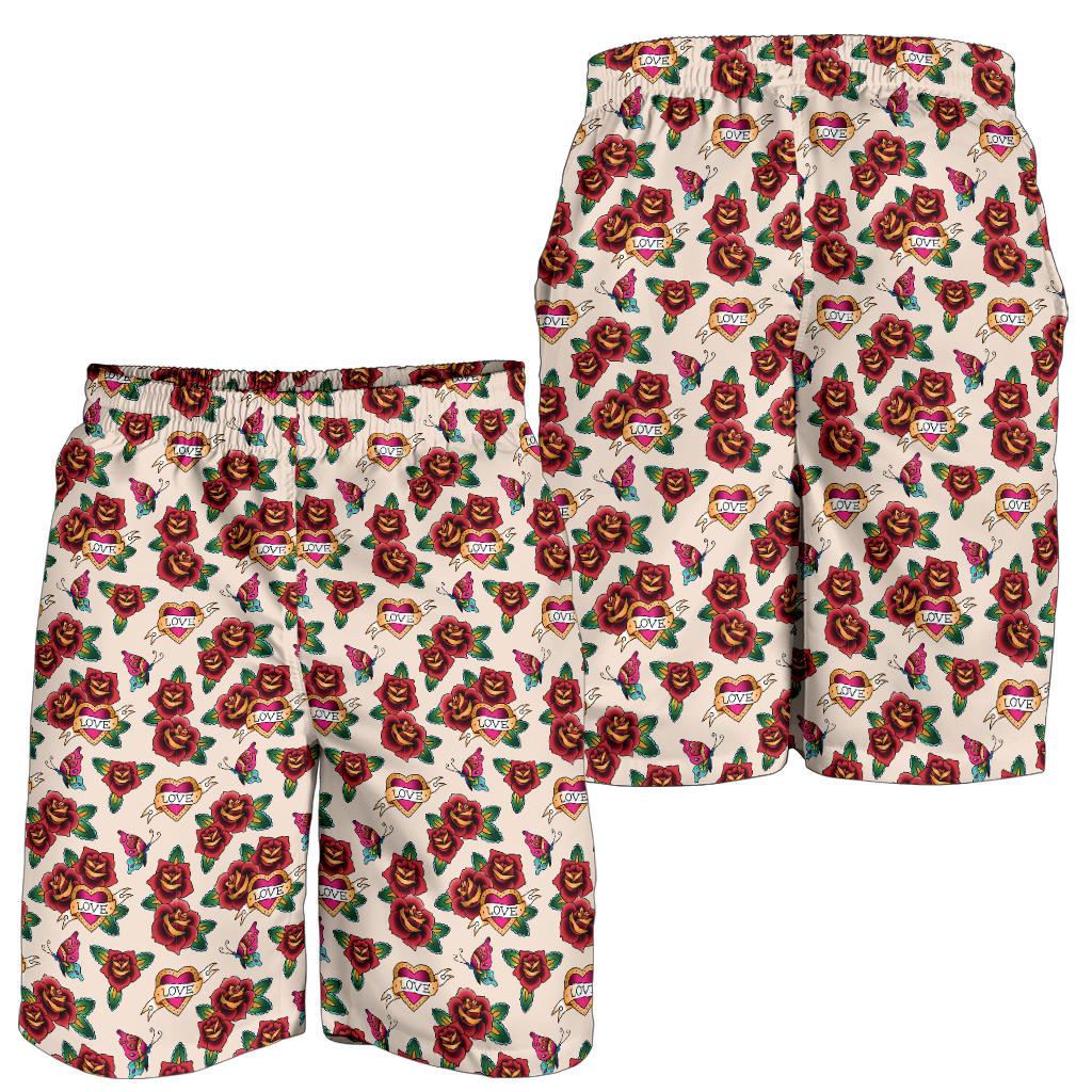 Old School Tattoo Rose Pattern Mens Shorts-JTAMIGO.COM