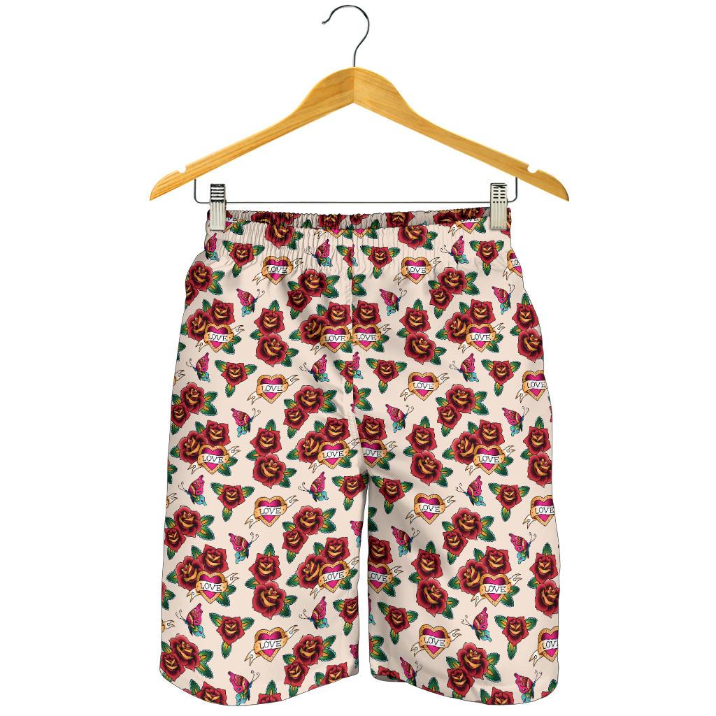 Old School Tattoo Rose Pattern Mens Shorts-JTAMIGO.COM