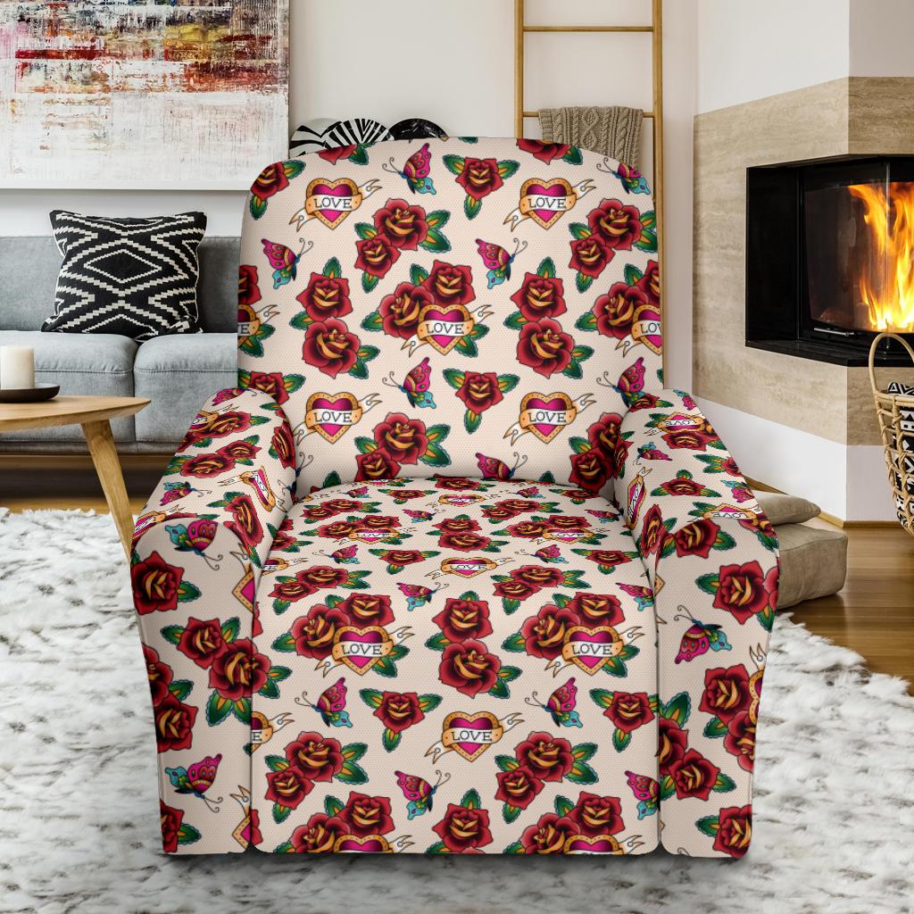 Old School Tattoo Rose Pattern Single Sofa Slipcover -JTAMIGO.COM