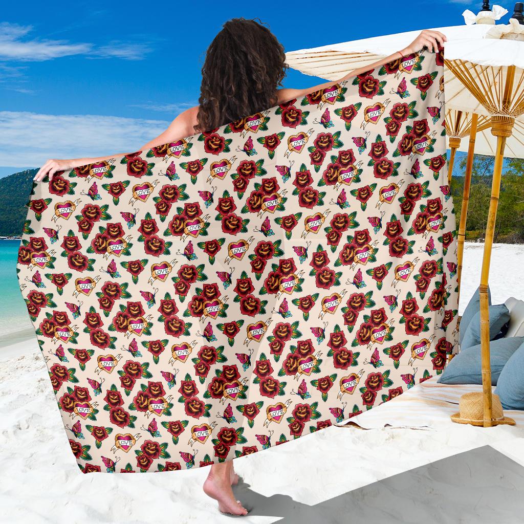 Old School Tattoo Rose Pattern Sarong Pareo Wrap