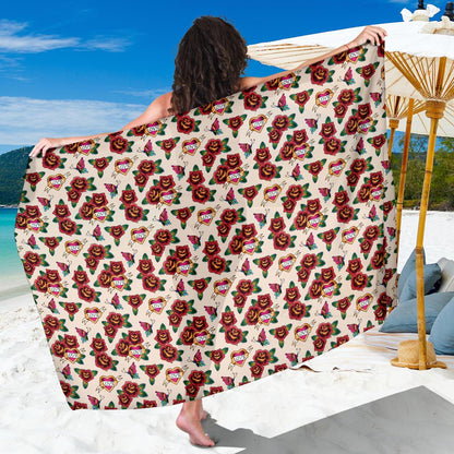 Old School Tattoo Rose Pattern Sarong Pareo Wrap