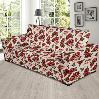 Old School Tattoo Rose Pattern Sofa Slipcover-JTAMIGO.COM