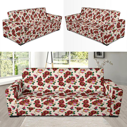Old School Tattoo Rose Pattern Sofa Slipcover-JTAMIGO.COM