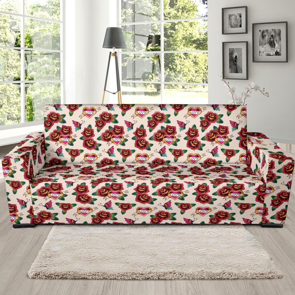 Old School Tattoo Rose Pattern Sofa Slipcover-JTAMIGO.COM