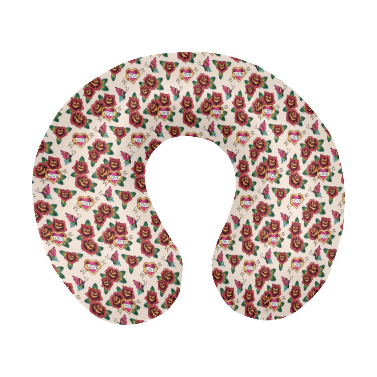 Old School Tattoo Rose Pattern U-Shaped Travel Neck Pillow-JTAMIGO.COM