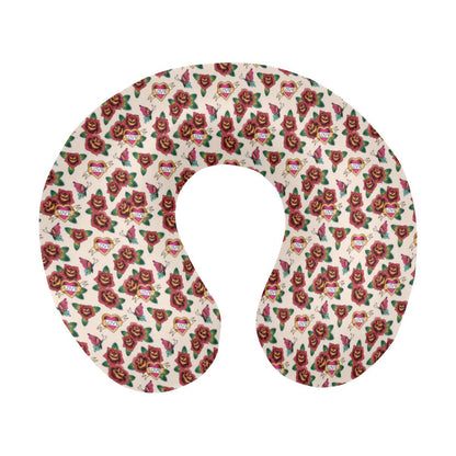 Old School Tattoo Rose Pattern U-Shaped Travel Neck Pillow-JTAMIGO.COM