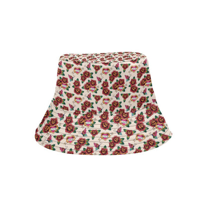 Old School Tattoo Rose Pattern Unisex Bucket Hat