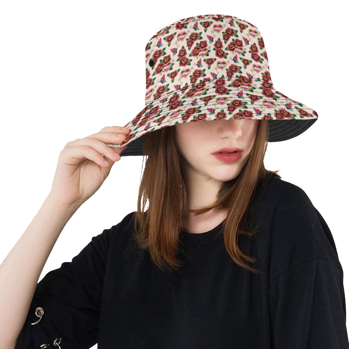 Old School Tattoo Rose Pattern Unisex Bucket Hat