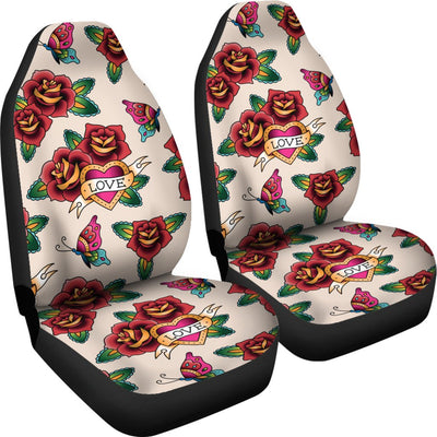 Old School Tattoo Rose Pattern Universal Fit Car Seat Covers