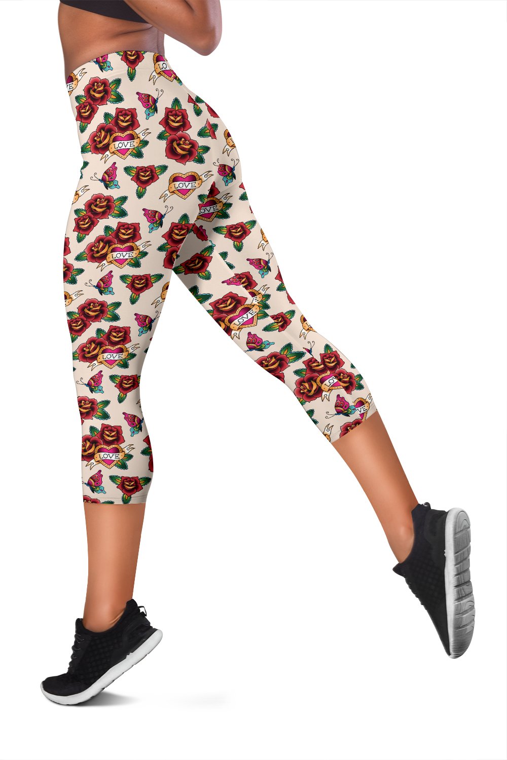 Old School Tattoo Rose Pattern Women Capris