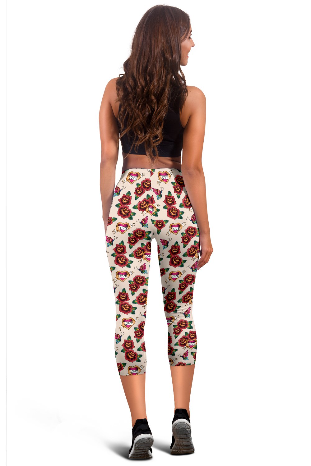 Old School Tattoo Rose Pattern Women Capris