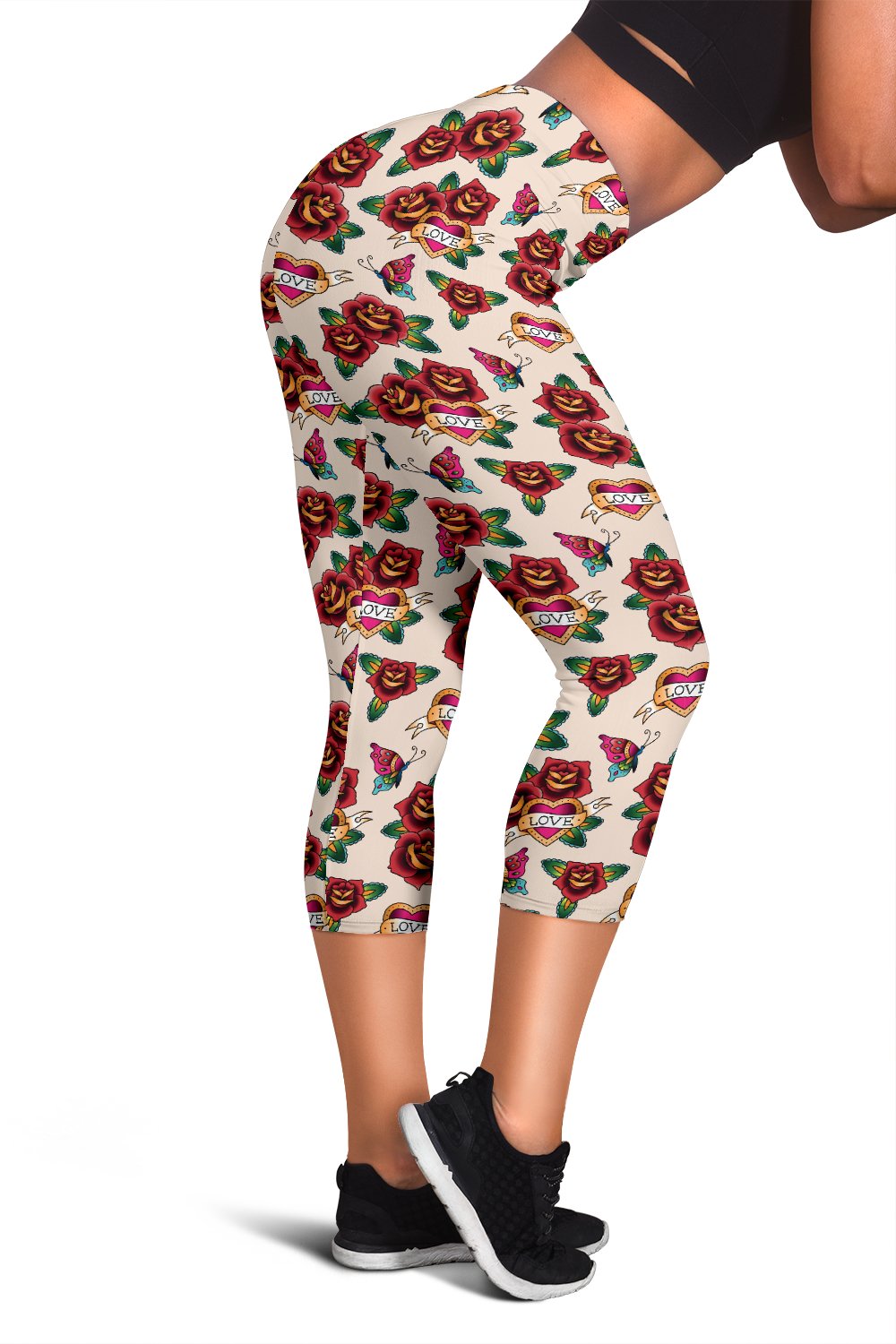 Old School Tattoo Rose Pattern Women Capris