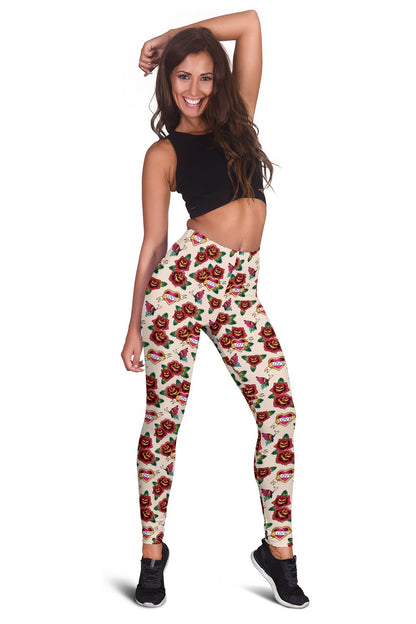 Old School Tattoo Rose Pattern Women Leggings