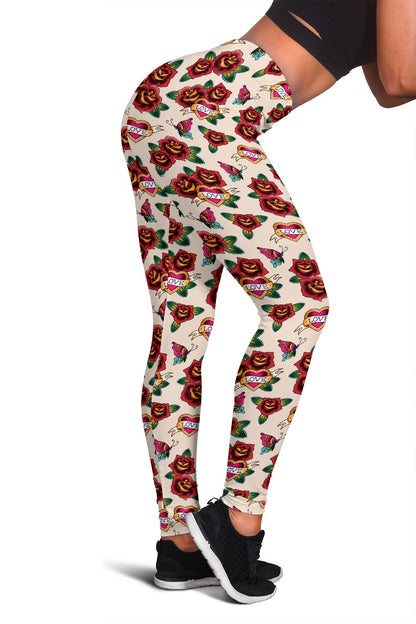 Old School Tattoo Rose Pattern Women Leggings