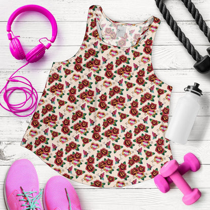 Old School Tattoo Rose Pattern Women Racerback Tank Top