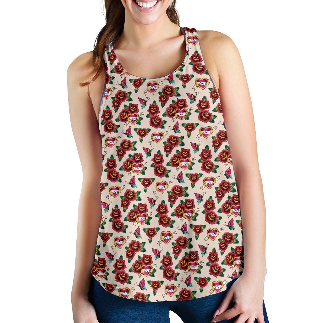 Old School Tattoo Rose Pattern Women Racerback Tank Top