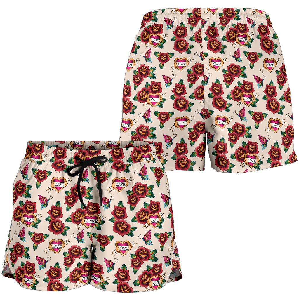 Old School Tattoo Rose Pattern Women Shorts-JTAMIGO.COM