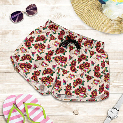 Old School Tattoo Rose Pattern Women Shorts-JTAMIGO.COM