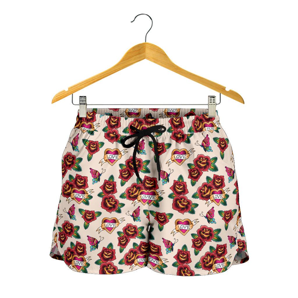 Old School Tattoo Rose Pattern Women Shorts-JTAMIGO.COM