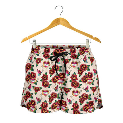 Old School Tattoo Rose Pattern Women Shorts-JTAMIGO.COM