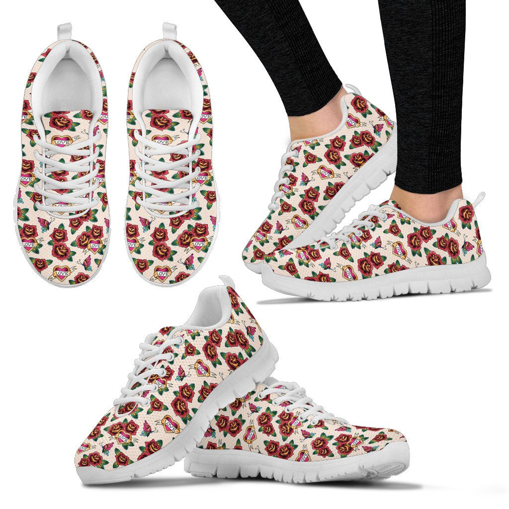 Old School Tattoo Rose Pattern Women Sneakers Shoes