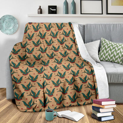 Old School Tattoo Swallow Design Fleece Blanket