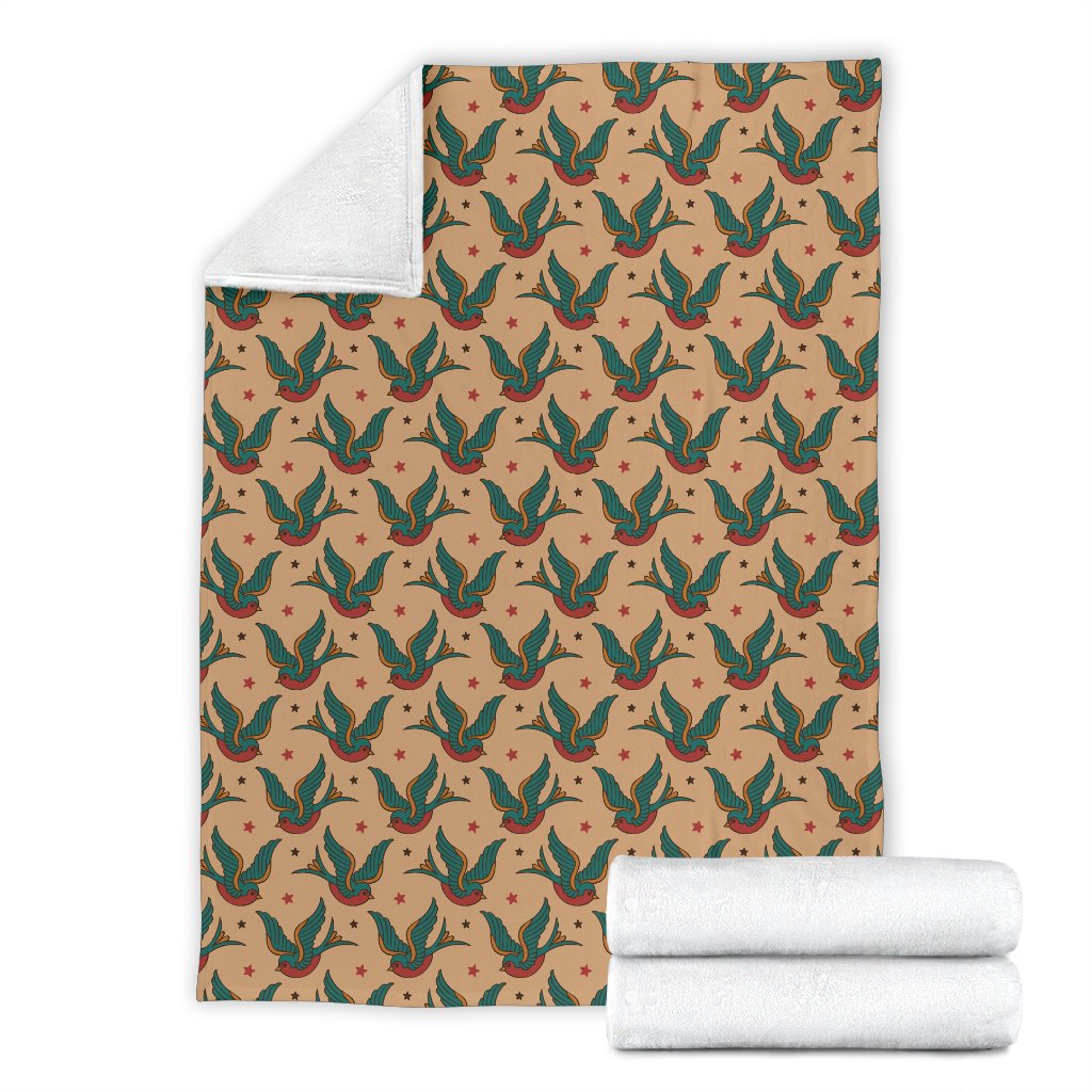 Old School Tattoo Swallow Design Fleece Blanket