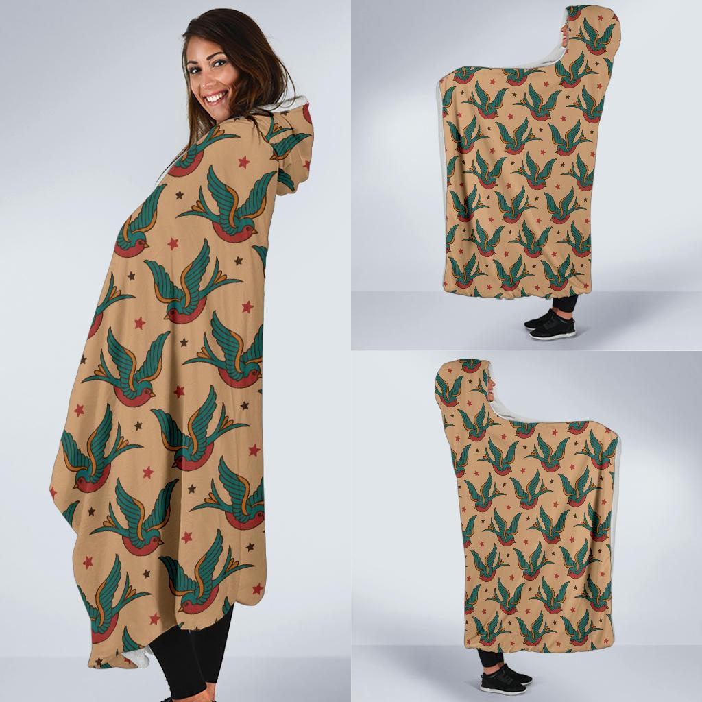Old School Tattoo Swallow Design Hooded Blanket-JTAMIGO.COM