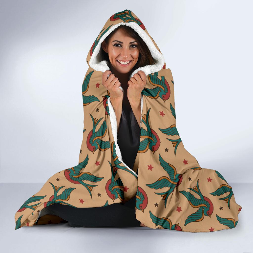 Old School Tattoo Swallow Design Hooded Blanket-JTAMIGO.COM