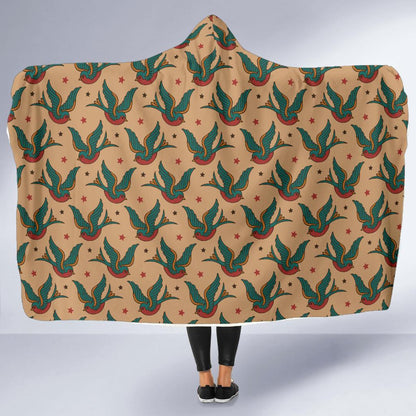 Old School Tattoo Swallow Design Hooded Blanket-JTAMIGO.COM